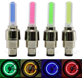 Fietsverlichting Met Batterijen Wheel Spoke Lamp Led Bike Valve Verlichting Band Ventiel Cap Mtb Fiets Licht Fiets accessoires single geel