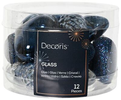 Figuur glas l2b4h4 cm blauw ass 12st kerst Multikleur