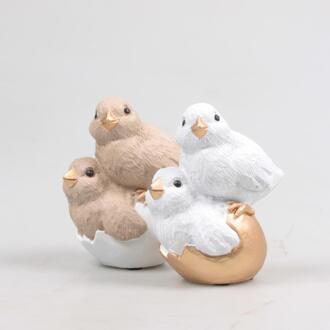 Figuur kuikens camel-wit 10,5x7,2x13cm verschillende