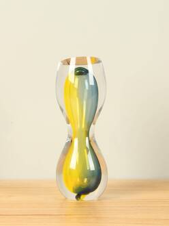 Figuur uit glas blauw/geel zandlopervorm, 23 cm