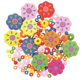 Figuurkralen bloemen / bloemetjes - 75x stuks - mix kleuren - hout - sieraden maken
