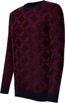 Fijn gebreide trui met ruitpatroon en ronde hals - maat 2XL Marineblauw