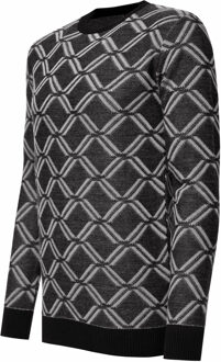 Fijn gebreide trui met ruitpatroon en ronde hals - maat 2XL Zwart