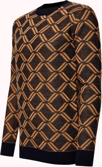 Fijn gebreide trui met ruitpatroon en ronde hals - maat Bruin