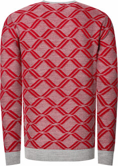 Fijn gebreide trui met ruitpatroon en ronde hals Rood - 3XL