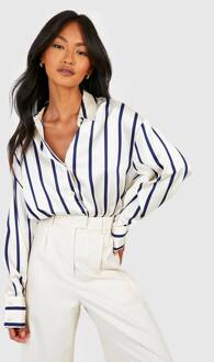 Fijn Gestreept Satijnen Overhemd, Cream - 40