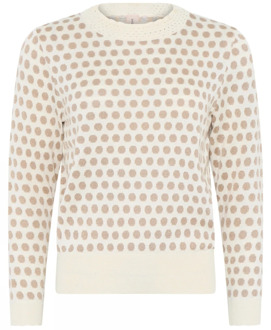 Fijne gestippelde O-hals pullover blouse Skovhuus , White , Dames - L