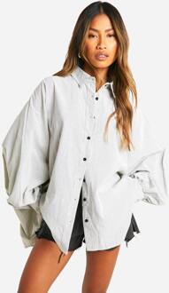 Fijne Streep Volume Mouw Oversized Overhemd, White - 36