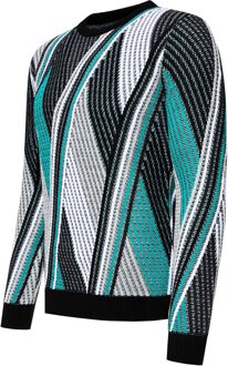 Fijngebreide kleurblok-trui met ronde hals Groen - 2XL