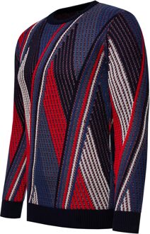 Fijngebreide kleurblok-trui met ronde hals - maat 3XL Marineblauw