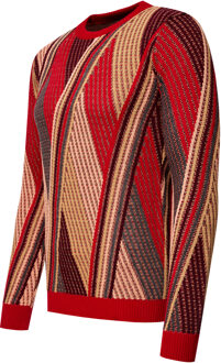 Fijngebreide kleurblok-trui met ronde hals - maat Rood