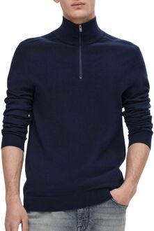 Fijngebreide pullover met halve rits Donkerblauw - XL