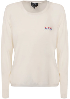 Fijngebreide trui met geborduurd logo A.p.c. , White , Dames - L,M,S