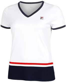 Fila Elisabeth T-shirt Dames-Wit,Donkerblauw - S