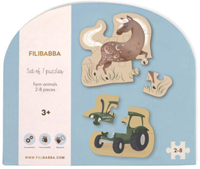 Filibabba Set van 7 puzzels - Boerderijdieren Kleurrijk
