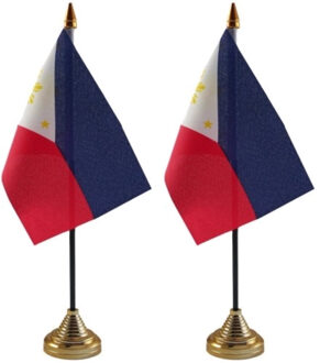 Filipijnen tafelvlaggetjes - 2x stuks - 10 x 15 cm - met gouden standaard - H27 cm - versiering