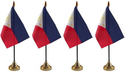Filipijnen tafelvlaggetjes - 4x stuks - 10 x 15 cm - met gouden standaard - H27 cm - versiering