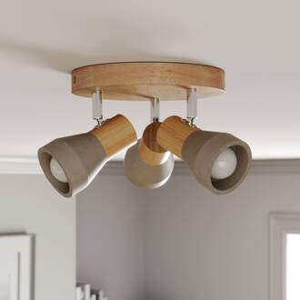Filiz spot, 3-lamps, Ø 20 cm, hout, beton, E14 betongrijs, licht hout, gesatineerd nikkel