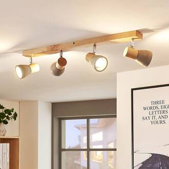Filiz spot, 4-lamps, 77 cm, hout, beton, E14 betongrijs, licht hout, gesatineerd nikkel