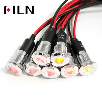 FILN FL1M-14FW-C 14mm panel hole led red yellow blue green car applicance symbol 12v led indicator light with 20cm cable