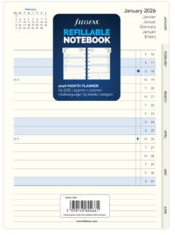 Filofax agendavulling 2026, formaat a5, maandplanner met tabs, kleur wit