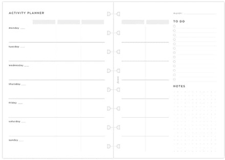 Filofax notitieboek interieur, formaat a5, uitvoering activiteitenplanner a 56 vel