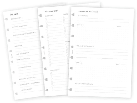 Filofax notitieboek interieur, formaat a5, uitvoering reisplanner a 56 vel