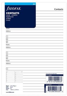 Filofax organiser interieur, formaat a5, contacten
