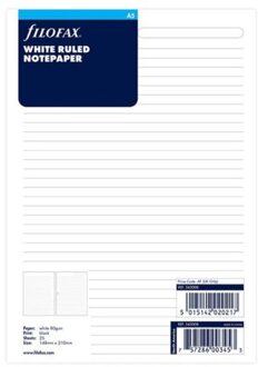 Filofax organiser vulling, a5, gelinieerd wit notitiepapier à 30 vel