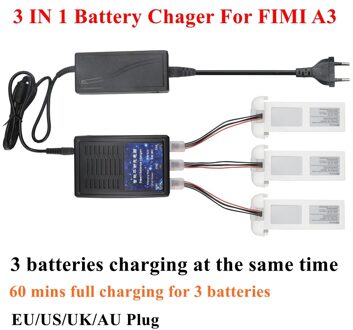 Fimi A3 Charger 3 In1 Multi Batterij Opladen Hub Lipo Battery Balance Charger 3 Batterijen Opladen Tegelijkertijd Voor Xiaomi a3 Drone AU plug