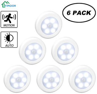 FIMOOR Infrared PIR Motion Sensor 6 Led Night Light Wireless Detector Light Wall Lamp Auto On/Off Closet Battery Power