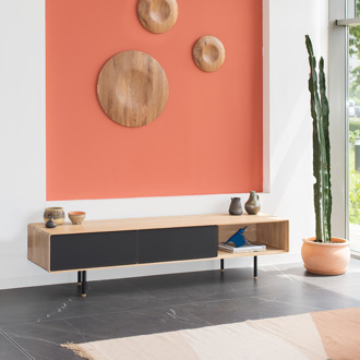 Fina lowboard houten tv meubel linoleum nero - 200 x 45 cm Bruin