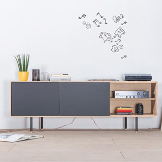 Fina sideboard houten dressoir linoleum nero whitewash - 180 x 45 cm Bruin