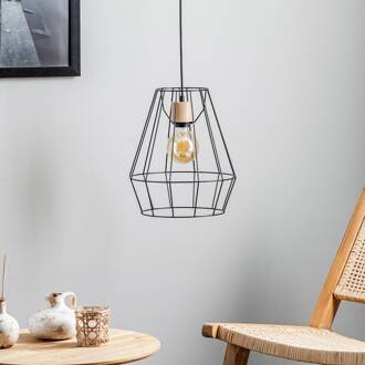 Finan hanglamp, 1-lamp, Ø 31cm zwart, licht hout