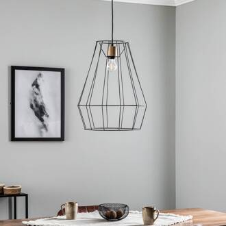 Finan hanglamp, 1-lamp, Ø 41cm zwart, licht hout