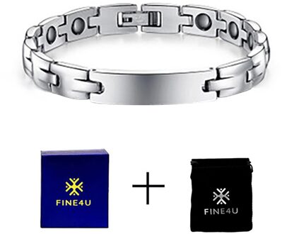 FINE4U B512 Gepolijst Magnetische Therapie Armbanden Voor Vrouw Mannen Germanium Energie Hologram Armbanden Steel3 8.5mm