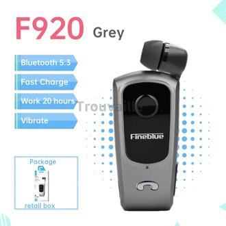 Fineblue F920 Draadloze Bluetooth Headset Hoofdtelefoon in Lotus Oortelefoon met Clip Handsfree Intrekbare Koptelefoon F520 F580 K55 K65 GRIJS