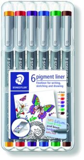 Fineliner Staedtler Pigment 308 0.3mm set a 6st assorti Zwart