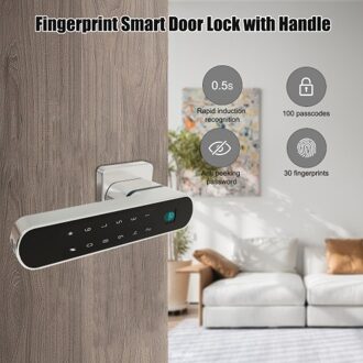 Fingerprint Smart Door Lock with Handle 4 in 1 Keyless Entry Tuya APP Key Passcodes Smart Electronic Door Handle Door Knob for Front Door Bedroom Apartment Hotel