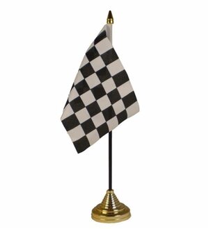 Finish Race thema tafelvlaggetje - 10 x 15 cm - met gouden standaard - H27 cm Multi