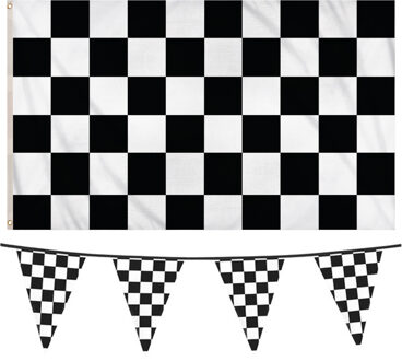 Finish/racing thema feestartikelen pakket 2-delig vlaggen geblokt zwart/wit