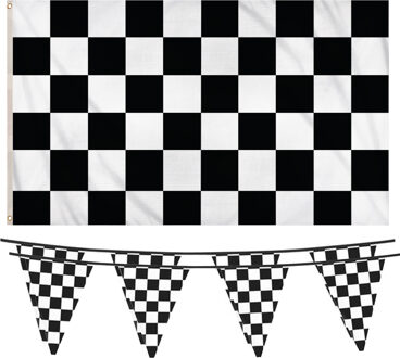 Finish/racing thema feestartikelen pakket 3-delig vlaggen geblokt zwart/wit