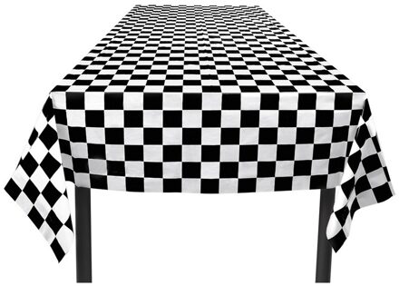 Finish racing thema tafelkleed zwart/wit geblokt 130 x 180 cm Multi