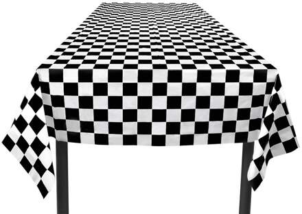 Finish tafelkleed zwart/wit geblokt 130 x 180 cm Multikleur