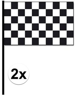Finish vlag zwaaivlag - 2x - 30 x 45 cm - Race thema feestartikelen Multi