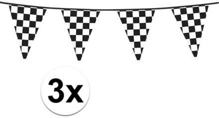 Finish vlaggenlijn - 3x - 6 meter - plastic - Race thema feestartikelen - formule 1