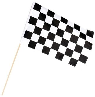 Finish zwaaivlag - 2x - wit/zwart geblokt - 30 x 45 cm - polyester - vlag formule 1 - race - finishv