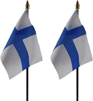 Finland - 2x - mini vlaggetje van 10 x 15 cm op stokje - Landen vlag - H27 cm