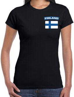 Finland landen shirt met vlag zwart voor dames - borst bedrukking XL