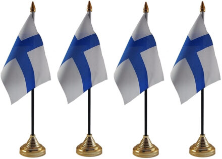 Finland tafelvlaggetjes - 4x stuks - 10 x 15 cm - met gouden standaard - H27 cm - versiering